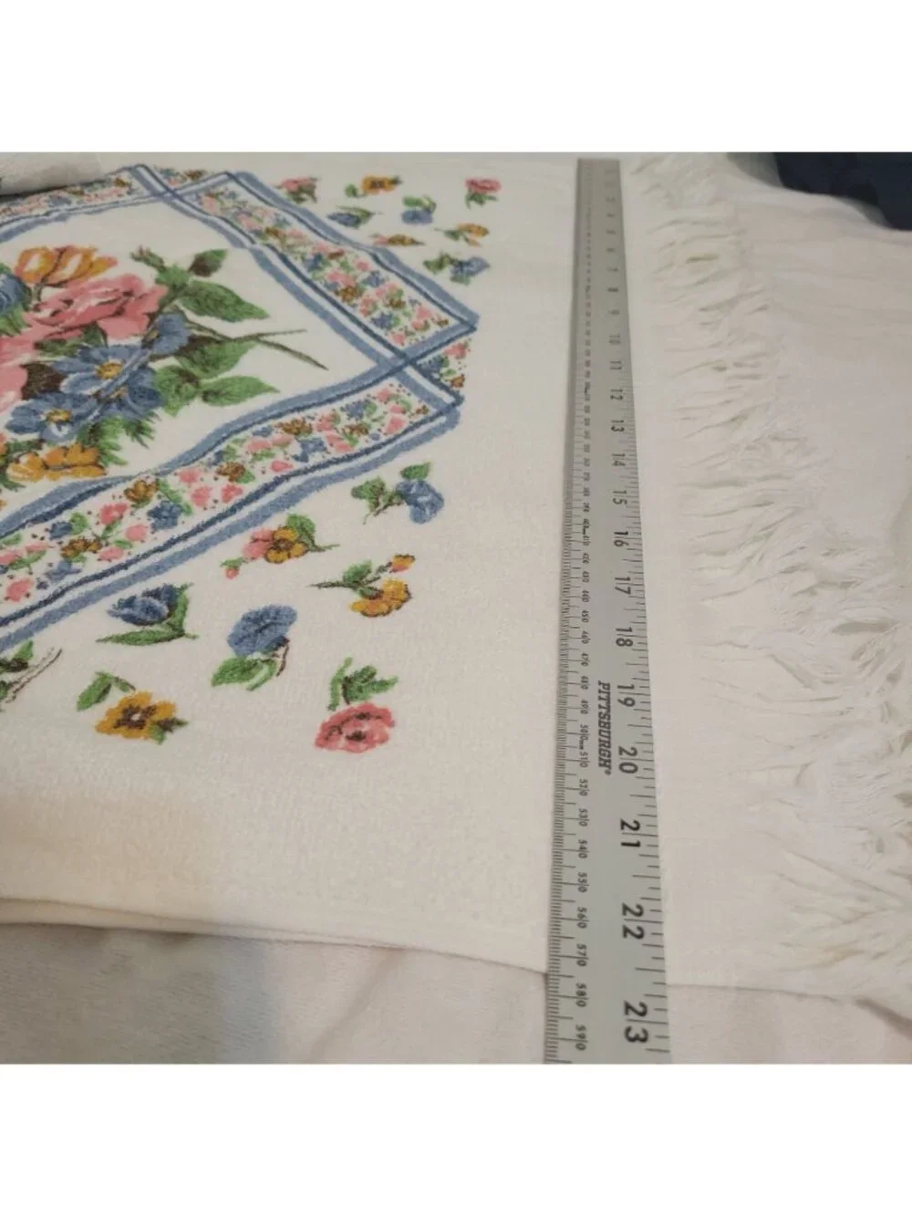 Vtg Lady Pepperell Floral Bath Towel Set Cotton Blend Fringe Blue Pink Made In U